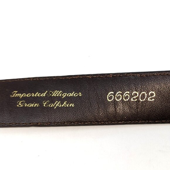 Vintage 90s Hartnell Belt Brown Alligator Grain Calfskin Leather Silver Buckle - Picture 8 of 13